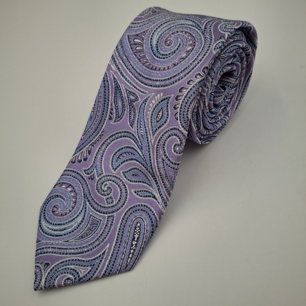 Tom James Tie‎ 100% Silk Purple Paisley Necktie Executive Collection 58" Long
